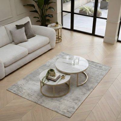 โต๊ะกลางคู่ “Marble Nest Luxe” หน้าเรซิ่นลายหินอ่อน ขาทอง