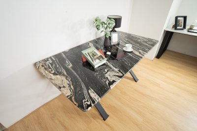 ATLAS Dining Table โต๊ะอาหารท็อปหินอ่อน ขาเหล็กสีดำ