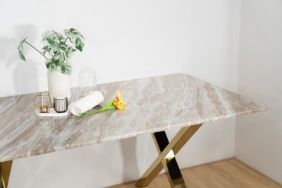 CARA Dining Table โต๊ะอาหารท็อปหินอ่อน ขาสแตนเลสสีทอง