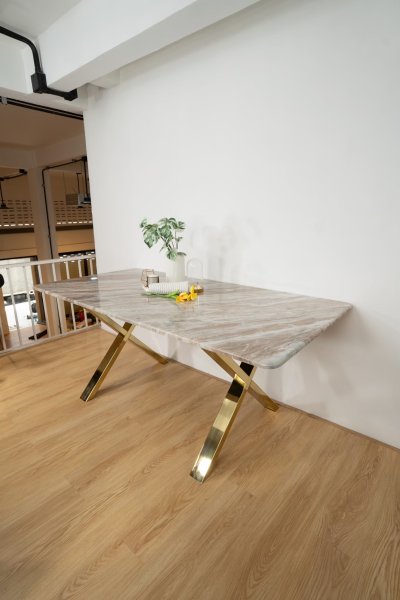 CARA Dining Table โต๊ะอาหารท็อปหินอ่อน ขาสแตนเลสสีทอง