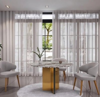 BONHEUR โต๊ะกินข้าวหินอ่อนทรงกลม โต๊ะอาหารท็อปหินหรูหราสไตล์ Modern Luxury ขาสแตนเลสสีทองเงา รหัสCN25-007