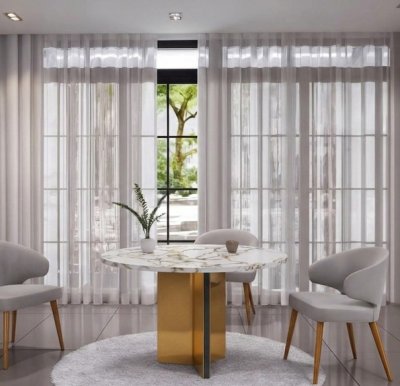 BONHEUR โต๊ะกินข้าวหินอ่อนทรงกลม โต๊ะอาหารท็อปหินหรูหราสไตล์ Modern Luxury ขาสแตนเลสสีทองเงา รหัสCN25-007