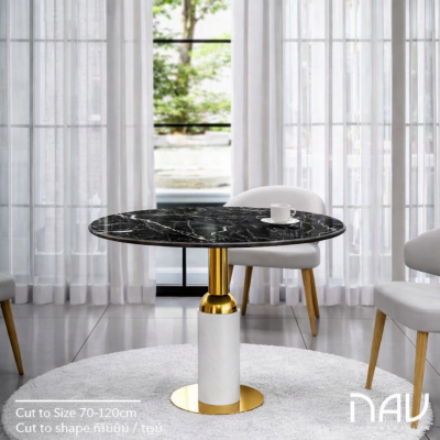 โต๊ะหินอ่อน Milada ฐานสแตนเลสทอง ท็อปหินสั่งทำได้