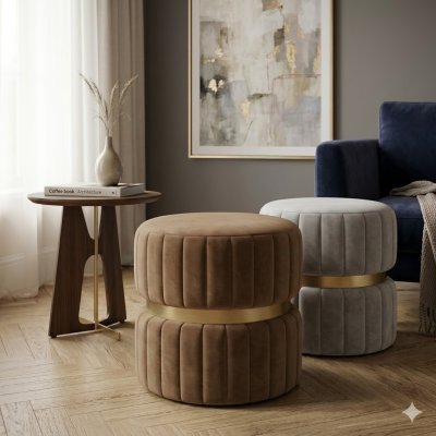 สตูลกำมะหยี่หรูหรา ดีไซน์ Modern Luxury ขอบทอง รหัส BR1016