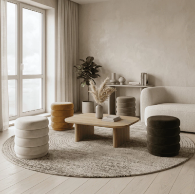 Stool Donut เก้าอี้สตูลนั่ง บุฟองน้ำนุ่ม โครงสร้างไม้ หุ้มผ้า Polyester 100%