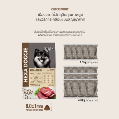 Hexa Doggie อาหารสุนัข เฮกซา รสเนื้อวัวและเป็ด สูตรบำรุงข้อต่อและลำไส้ ขนาด 1.5 kg