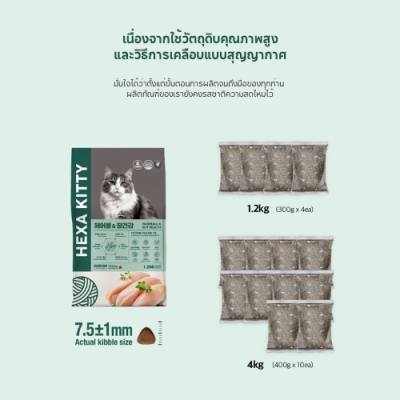 Hexa Kitty อาหารแมว เฮกซา รสไก่และเป็ด สูตรกำจัดก้อนขนและปรับสมดุลลำไส้ ขนาด 1.2 kg