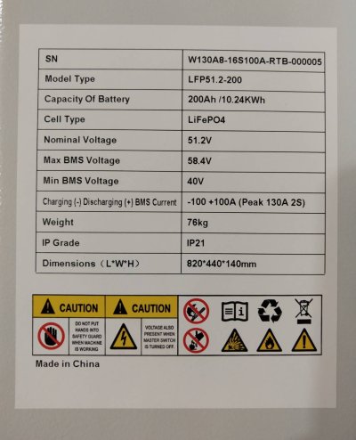 แบตเตอรี่ลิเธียมฟอสเฟต LFP 51.2V 200A (10.24kWh) ประกอบมาตรฐานโรงงาน