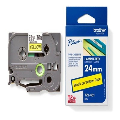 Brother เทปพิมพ์อักษร (Tape Pump) รุ่น TZE-651 24 มม. สีดำพื้นเหลือง