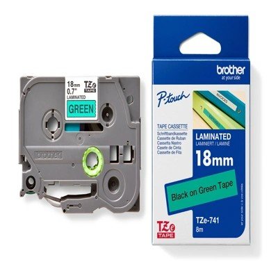 Brother เทปพิมพ์อักษร (Tape Pump) รุ่น TZE-741 18 มม. สีดำพื้นเขียว