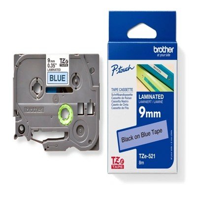 Brother เทปพิมพ์อักษร (Tape Pump) TZE-521 9 มม. สีดำพื้นน้ำเงิน