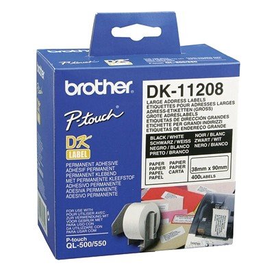Brother DK-11208 เทปพิมพ์อักษร ขนาด 38x90มม. (400 ป้าย/ม้วน)