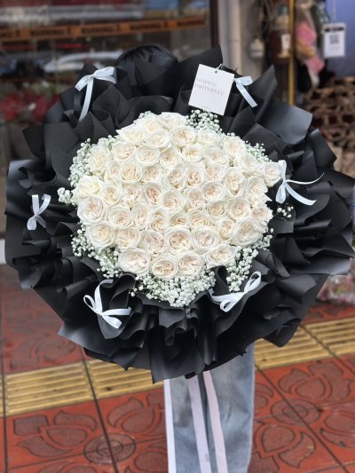 BowTied 50 White English Rose