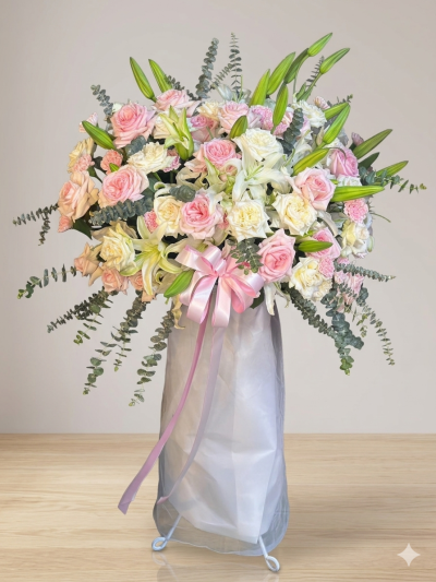 Floral Standee Pink/White Tone สแตนด์ดอกไม้แสดงความยินดี