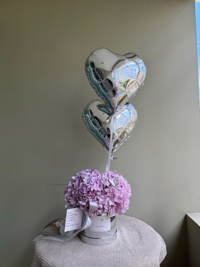 Pink Hydrangea Flower Box + Balloon