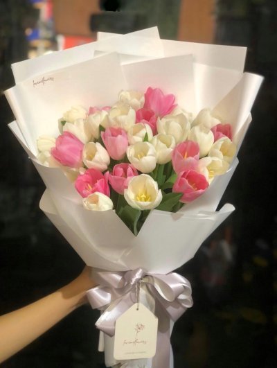 20 Tulips Pink and White ฺBouquet