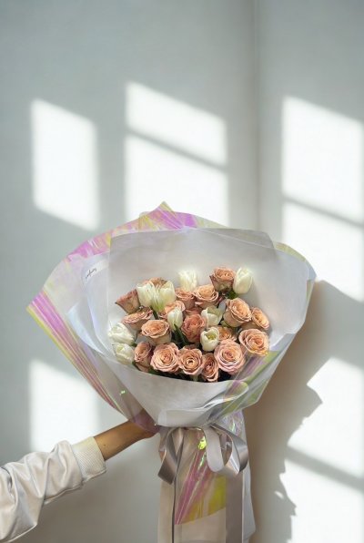 Coffee Roses Tulips Flower Bouquet