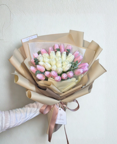 40 Tulips Pink and White Shading Bouquet