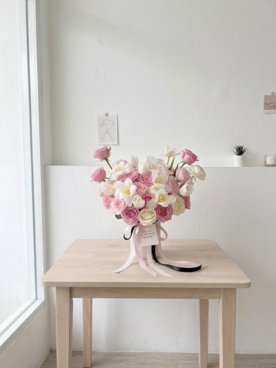 Luxe Pink Rose & White Tulip Ceramic Vase