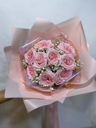 10 Pink Roses Rainbow Wrapping