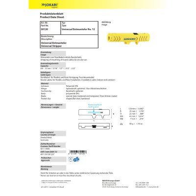 JOKARI คัตเตอร์ปอกเคเบิ้ล/ที่ปอกสายอเนกประสงค์ (เลือกรุ่น) No.16 (No.10162)/No.27 (No.10272)/No.28H (No.10282)/No.12 (No