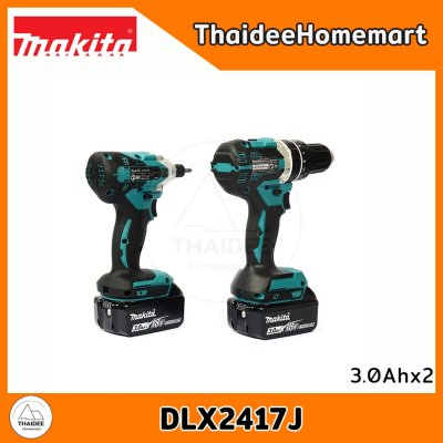 MAKITA COMBO ชุดสว่านไร้สาย 18V DLX2417J (DHP484Z+DTD156Z) (3.0Ahx2ก้อน) รับประกันศูนย์ 2 ปี
