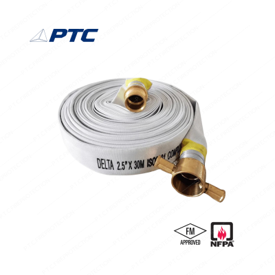 สายส่งน้ำดับเพลิง ชนิดใยสังเคราะห์โพลีเอสเตอร์ ยี่ห้อ Delta fire (แดง,ขาว)