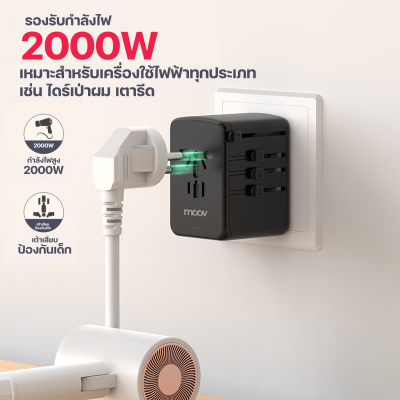 Moov TA03 หัวแปลงปลั๊กไฟ Universal Travel Adapter  US AU EU UK