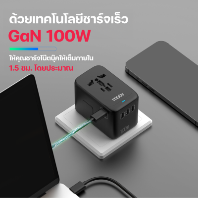 Moov TA06 หัวแปลงปลั๊กไฟ GaN 100W Universal Travel Adapter