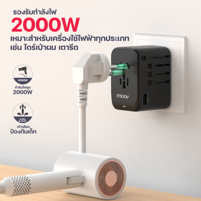 Moov TA06 หัวแปลงปลั๊กไฟ GaN 100W Universal Travel Adapter