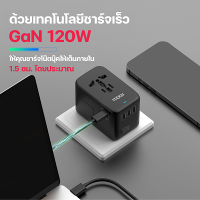 Moov TA07 หัวแปลงปลั๊กไฟ GaN 120W Universal Travel Adapter