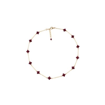 Clover stone necklace (Ruby color)