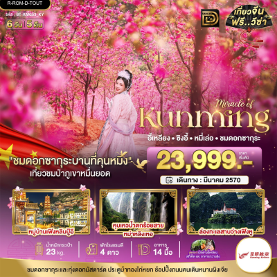 (ทัวร์จีน) มี.ค.70 คุนหมิง ซิงอี้ หมี่เล่อ ชมซากุระ 6 วัน 5 คืน Kunming Airlines