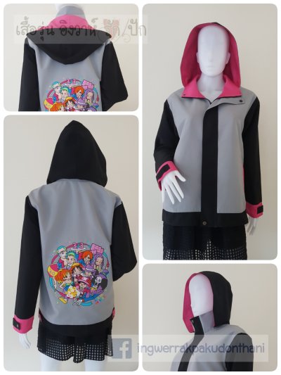 เสื้อรุ่น Custom3สี เทาอ่อนแขนดำ แต่งชมพูเข้ม