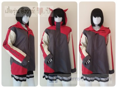 เสื้อรุ่น Custom3สี เทาเข้ม-แดง-ครีม แต่งเฉียงหน้าหลัง แต่งแถบแขน