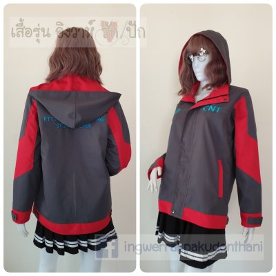 เสื้อรุ่น Custom2สี เทาเข้ม-แดง แต่งแขน