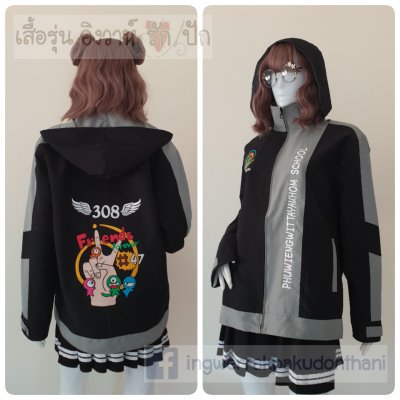 เสื้อรุ่น Custom2สี ดำ-เทากลาง ผ่าหน้าซ้าย แต่งแขนเฉียง