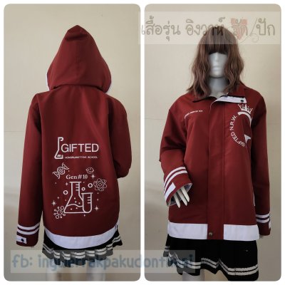 เสื้อรุ่น Custom2สี เลือดหมู-ขาว แต่งเส้น ข้อมือ/หมวก