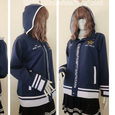 เสื้อรุ่น Custom2สี กรม-ขาว แต่งเส้น ชายเสื้อ/ข้อมือ/หมวก