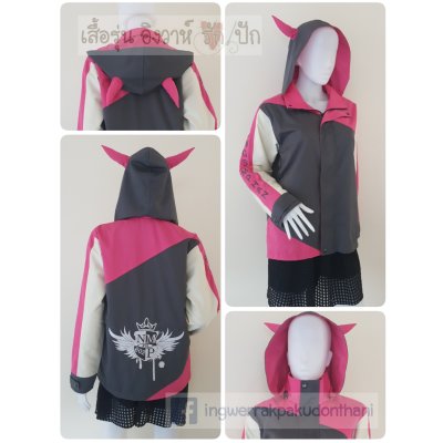 เสื้อรุ่น Custom3สี เทาเข้ม-ชมพูเข้ม-ครีม แต่งเฉียงหน้าหลัง แต่งแถบแขน