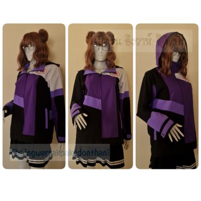 เสื้อรุ่น Custom ตัดต่อ4สี ดำ-ม่วงเข้ม-ขาว-ม่วงกลาง