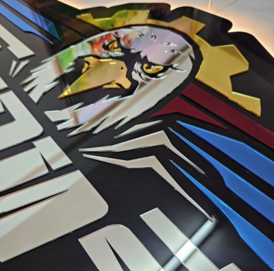 ป้ายอะคริลิคมิลเลอร์DI-CUT รวมไฟออกหลัง ขนาด 100x100 cm.