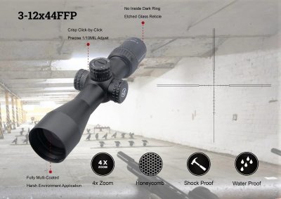 กล้องติดปืนVector optics Veyron 3-12x44 FFP Compact scope