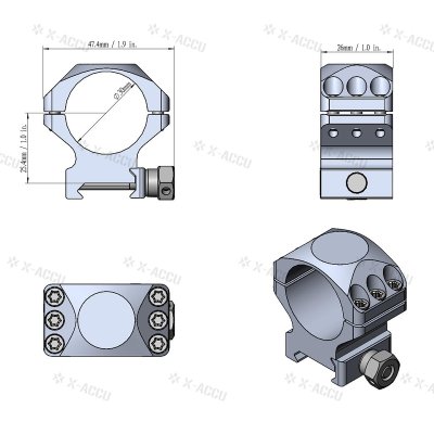 VECTOR OTICS 30mm X-Accu 1" Low Profile Picatinny Scope Rings