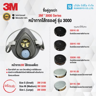 หน้ากากครึ่งหน้าชนิดไส้กรองเดี่ยว รุ่น 3200 3M