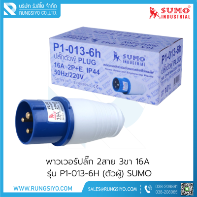 เพาเวอร์ปลั๊กตัวผู้ 2 สาย 3 ขา 16A 220V รุ่น P1-013-6h (สีน้ำเงิน)