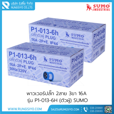 เพาเวอร์ปลั๊กตัวผู้ 2 สาย 3 ขา 16A 220V รุ่น P1-013-6h (สีน้ำเงิน)