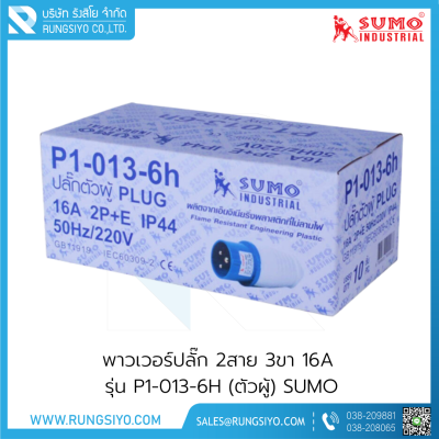 เพาเวอร์ปลั๊กตัวผู้ 2 สาย 3 ขา 16A 220V รุ่น P1-013-6h (สีน้ำเงิน)