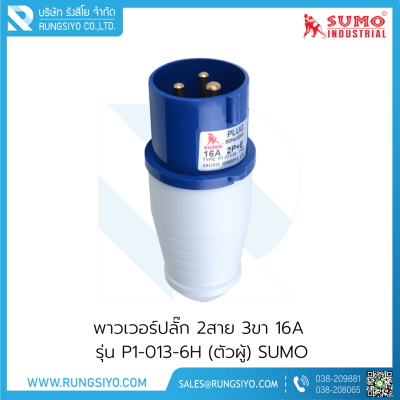 เพาเวอร์ปลั๊กตัวผู้ 2 สาย 3 ขา 16A 220V รุ่น P1-013-6h (สีน้ำเงิน)