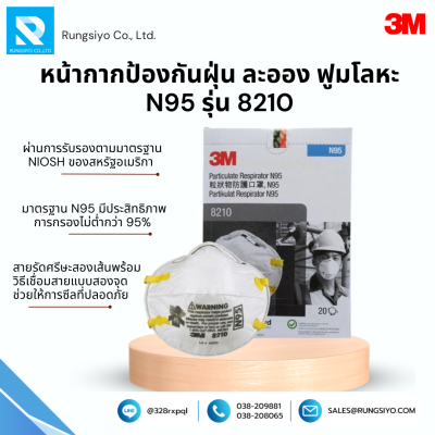 หน้ากากป้องกันฝุ่น N95 คาดศีรษะ รุ่น 8210 3M